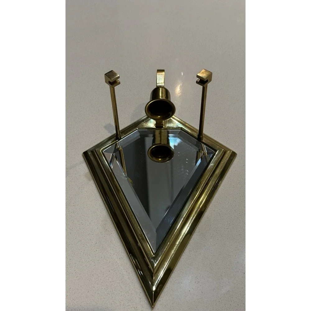 Vtg PartyLite Infinity Candle Wall Sconce‎ Brass Beveled Mirror No Front Glass